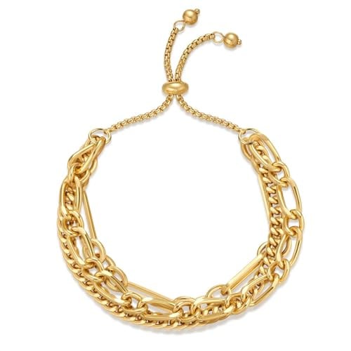 LILIE&WHITE Bracelet Doré Ajustable à Fermeture Coulissante – Bijoux Élégants Hypoallergéniques, Résistant à la Décoloration, Cadeau pour Femme