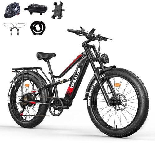 Lohang Elektrofahrrad für Erwachsene, 26-Zoll-Offroad-Elektrofahrrad, Doppelstoßdämpfer, Doppelhydraulik-Scheibenbremsen, 7 Gänge, 52V19Ah-Batterie, Reichweite 45-90 km