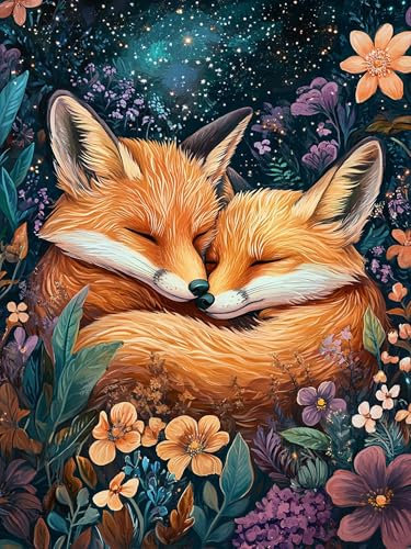 VAIIEYO 5D Diamond Painting Adulte Renard, Peinture Diamant Animal, Canevas Broderie Diamant Kit Complet Point De Croix Broderie Salon Chambre Autocollant Mural Décoration 30x40cm-55