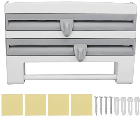 LOCADENCE Folienspender mit Schneider, Frischhaltefolienhalter mit seitlichem Knopf, Wandmontage, multifunktionaler Frischhaltefolienschneider mit Schrauben für die Küche (LocadenceWmXoCNL-12)