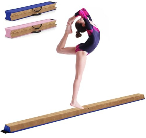 GYMAX Schwebebalken 240 cm faltbar, tragbarer Gymnastikbalken mit trapezförmiger Struktur & Griffen, Rutschfester Gymnastik Balance-Balken für Anfänger & Profisportler