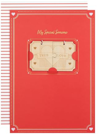 Hallmark Valentines Day Card for Someone Special, Wooden Keepsake, Red | Patterned Envelope, H22.8cm X W15.9cm, Fully Recyclable, Gold Foil, Red & White Twine