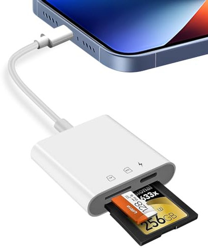 KUKUPOW Lector de Tarjetas SD para iPhone y iPad, Blanc Adaptador de Tarjeta de Memoria de Fotografía, 3 en 1 Adaptador Cámara Digital Lector Tarjetas SD para 13/12/11/X/XS/XR/8/7 Pad