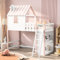 PerGar Hochbett 90x200 cm, Hochbettmit Sicherheitsgeländer und Leiter, modernes Kinderbett in Dachform, Hochbett mit Ablagefächern, rosa-weißes Massivholzbett, geeignet für Kinderzimmer