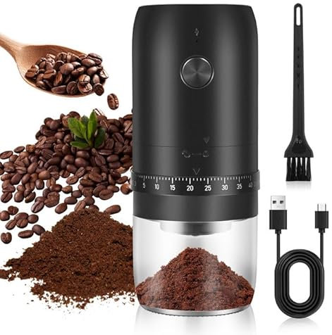 Electric Coffee Grinder Cordless, 40 Adjustable Settings Conical Burr Grinder, Coffee Bean Grinder with 1800mAh Rechargeable Battery for Espresso & French Press, Quiet & Easy Clean