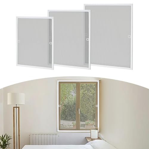Mosquitera para ventana con marco de aluminio, red de protección contra insectos, sin agujeros, 120 x 100 cm, mosquitera ajustable, kit de automontaje, color blanco