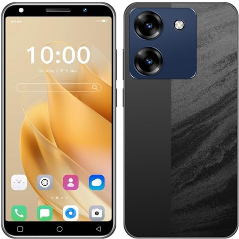 MsMga 4G Mobile Bon Marché, Affichage IPS de 5,0 Pouces, 16 Go ROM (SD à 128 Go), Android OS, Dual SIM Dual Caméras, Face ID Déverrouillage de Téléphones Cellulaires (Black)