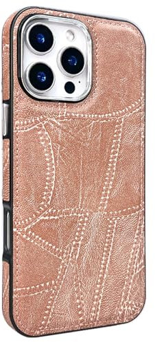 HAMEXLN Rosa,16, Cover per iPhone 16 PRO Max/16 Pro/16 Plus/16, Protezione Custodia in Pelle d'Epoca Anti-Impronte