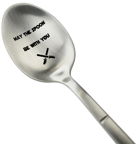 ZINELLO DESIGN – Gravierter Kaffeelöffel „May the Spoon be with you“ aus Edelstahl 18/10 – spülmaschinenfest – Geschenkbox – Geschenk für Science-Fiction-Fans – 15,5 cm