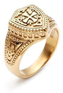 orehugaf Ring Ringe Damen Bijouterie Herren Gothic Größe 7-13# Gold Farbe Krieger Kreuz Schild Ritter Templer Ring Schmuck 12 R913