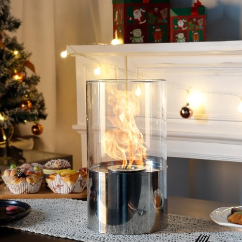 Brasero de table en acier inoxydable et verre de 29 cm de hauteur