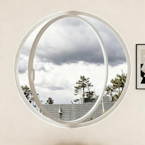 BYJSJY Flügelfenster Rundes Kellerfenster Rundfenster Schuppenfenster 360° Drehbares Fenster Aus Gehärtetem Glas Glasfenster Aluminiumlegierung Schiebefenster Bullauge(White,40cm/15.7in)