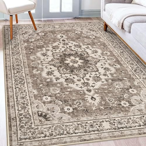 Taidianolp Teppich Zimmer Deko,Orientalisches Blumenmuster, Vintage-Braun-Beige, modern, neutral, 100 x 160 cm,Wohnzimmer Büro Schlafzimmer Teenager Jugendzimmer