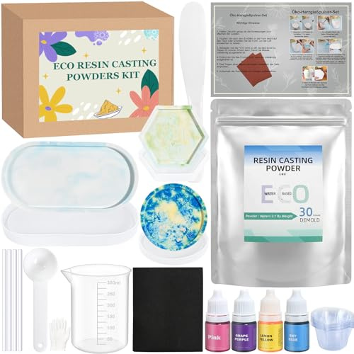 Gießpulver Weiß Starterset, Vezerd 500g Gips zum Gießen mit Silikonformen | Kreativ Starter DIY Set Keramik Gießpulver Reliefgießpulver für Anfänger, Basteln Erwachsene für Zuhause, Als Geschenke