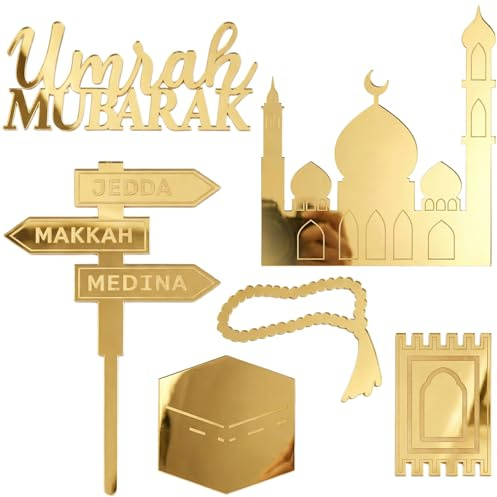 Ramadan Deko Golden Muslim Umrah - islam topp die torte ramadan dekoration Mubarak Topper Hajj Mubarak Kuchen Topper und Charm Set von 6pcs