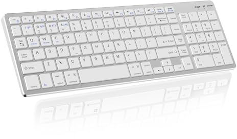 KTGGHG Slim Full Size wireless Bluetooth Keyboard QWERTY UK Layout, Silver | Rechargeable Wireless Ergonomic Keyboard, with Numeric Keypad Silent Keyboard, Soft Touch for Computer Desktop iOS Windows