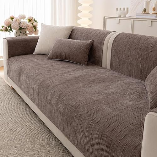 Sofa Überzug rutschfeste, Chenille Sofabezug l Form, Couch Überzug, Sofa-Schutzhülle 1/2/3/4 Sitzer, Sofaschoner Sofa Abdeckung,Braun,70 * 180cm