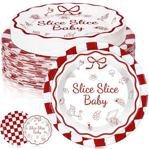 LemonRoad 48 Pcs Slice Slice Baby Party Plates Disposable Paper Plates Baby Shower Birthday Decoration Wedding Pizza Tableware Set for Pizza Birthday Party Supplies