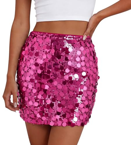 WERFORU Glitzer Rock für Damen Pailletten Rock Elastische Taille Minirock | Hochwertiger Pailletten-Minirock mit glitzernder Optik. Ideal für Partys, Club, Festivals und festliche Anlässe