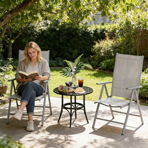 GarveeMore Gartenstühle 2er Set Gartenstuhl Hochlehner für den Garten | 8 fach verstellbar | Atmungsaktives Textilene Gewebe | Rostfreie Aluminiumlegierung | 56 × 66 × 107 cm