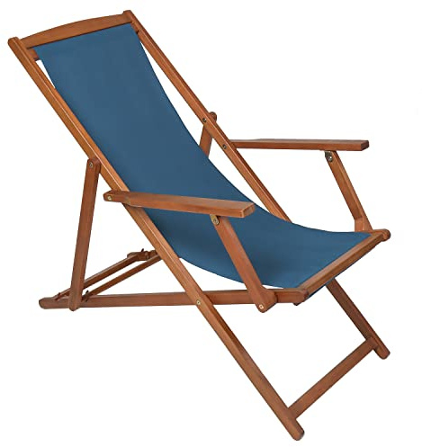 CHARLES BENTLEY Wooden Deck Chair Folding FSC Eucalyptus, Teal, 107x94x61cm