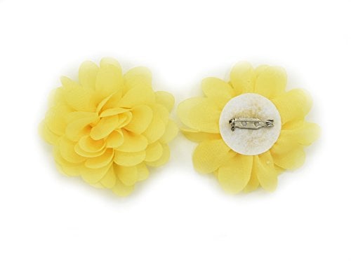 PrettyBoutique 7cm Chiffon Flower Brooch Corsage Safety Pin Dress Hat Bag Decoration Accessories (Yellow)