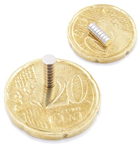 Brudazon | 35 Mini Scheiben-Magnete 3x1mm | N52 stärkste Stufe - Neodym-Magnete ultrastark | Power-Magnet für Modellbau, Foto, Whiteboard, Pinnwand, Kühlschrank, Basteln | Magnetscheibe extra stark