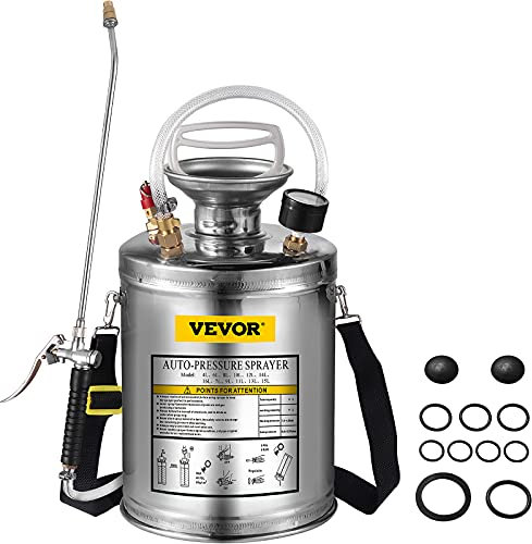 BuoQua 4L Stainless Steel Sprayer 1Gallon Steel Hand-Pump Sprayer with 3.3-inch Reinforced Hose Pressure Garden Sprayer for Home Gardening and Ground Cleaning(4L)