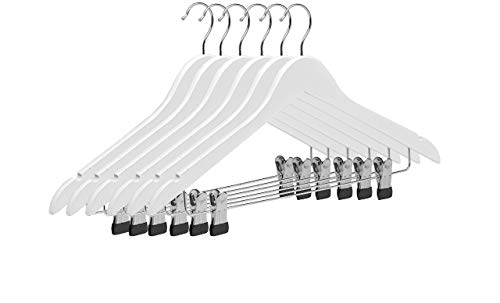 Tutto Hogar - Gruccia con mollette Bianche, 45 cm, in Legno Bianco e Mogano, con mollette in Metallo per Pantaloni e Spalline Bianco