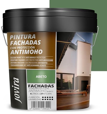 JOVIRA PINTURAS PINTURA FACHADAS ANTIMOHO. Repelente al agua, impermeable y anti fisuras. (4 Litros, Abeto)
