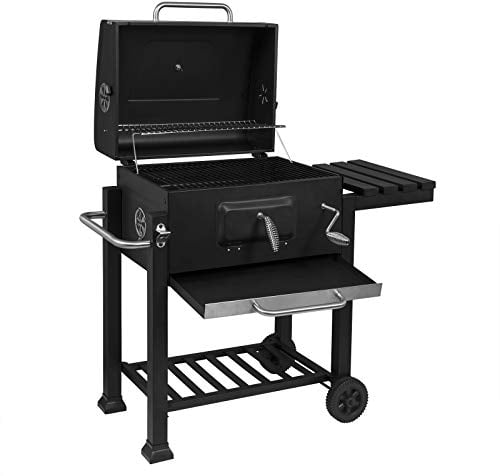 WOLTU Holzkohlegrill mit Deckel, große Grillfläche, variable Kohlewanne, Smoker Grill BBQ mit Grillrost, Thermometer, Grillwagen für Camping, 117 x 107 x 71 cm, Schwarz