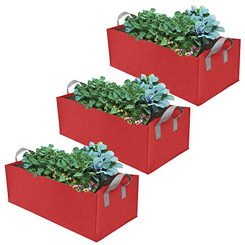 Mintice 3 Stück Wiederverwendbar Groß Pflanzen Tasche Pflanzenwuchsbeutel Pflanzsack Pflanzgefäßbehälter Töpfe Zuhause Garten für Kartoffel, Tomate, Karotte Rot (60 * 30 * 20cm)