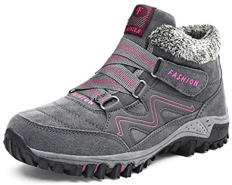 Geeylly Women's Winter Thermal Villi Leather Platform Fashion high top Boots Gray