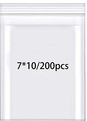 Rshuhx Grip Seal Bags Small Plastic Bags Resealable Heavy Duty Thicken 160μm 200pcs 7cmX10cm/3X4 Little Sealable Strong Bag Handy for Storage Nuts Cookies Jewellery Coins Pills Packaging