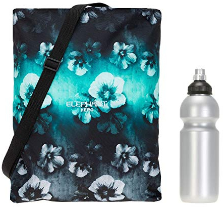 Elephant Turnbeutel Sportbeutel Hero Signature Attach Bag Tasche fixierbar Jungen Mädchen Auswahl passt zu Cyber Camo, Two Tone, Flower, Cube oder Plaid + Trinkflasche (Türkis Flower Verlauf 12802)