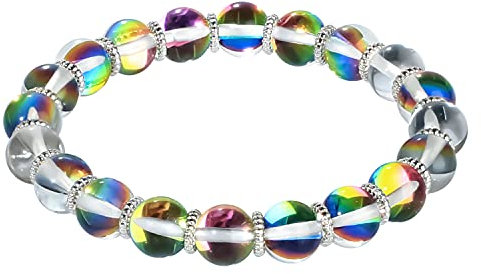 C·QUAN CHI Damen Stretch Armband Mondstein Perlen Strang Armband Bunte Nordlicht Armbänder Charm Schmuck für Damen 03D