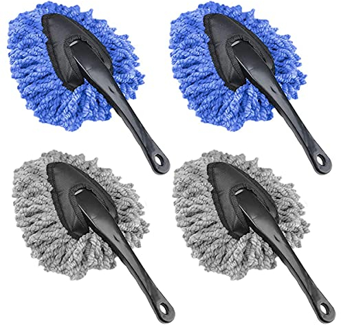 Forreen 4 Piezas Plumero de Microfibra para Limpiar Plumero del Coche Cepillo de Limpieza Cepillo Multifuncional con Asa Desmontable para Coche Casa Cocina Teclado Utilizar (Gris,Azulado)