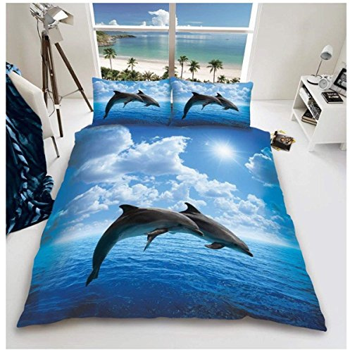 GC GAVENO CAVAILIA Wildlife 3D Duvet Cover, Animal Bedding Sets, Polycotton Quilt Bed Set, Dolphin, Double,659532