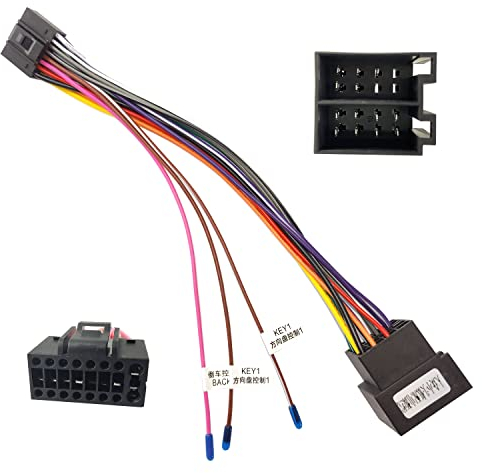 Câble Adaptateur de Câblage radio 16 Broches pour Prise Standard ISO Autoradio Android avec Lignes de Commande au Volant et Ligne de Commande Inverse