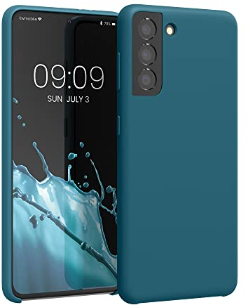 kwmobile Hülle kompatibel mit Samsung Galaxy S21 Hülle - Silikon Handy Case - Handyhülle weiche Oberfläche - kabelloses Laden - Petrol matt