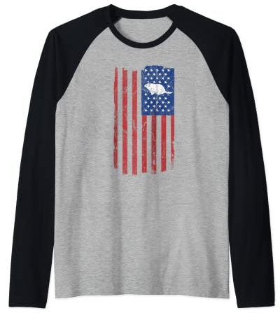 Groundhog Day Vintage amerikanische Flagge Retro Wood Chuck Raglan