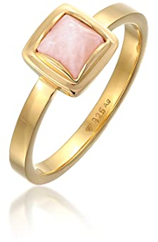 Elli PREMIUM Ring Damen Solitär Pyramid mit Rosa Quarz in 925 Sterling Silber vergoldet