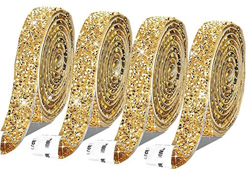 4 Rouleaux Ruban Strass Autocollant Résine Diamant Strass Decoratif Etincelants Bande Diamant Brillant Cristal Scintillante pour DIY Artisanat d'Art Crafts, Or 20mm