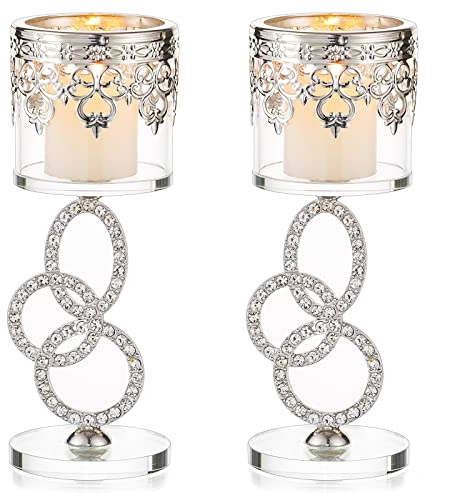 Sziqiqi Portavelas de Cristal Plateado, portavelas votivo de Cristal, Juego de 2 para el hogar, habitación, Entrada, Estante, decoración de Mesa de Boda, Centro de Mesa, Taza de Vela cónica, 6.9