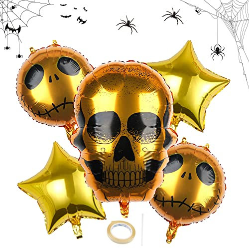 Halloween Dekoration Ballon Set, 5 Stück Halloween Party Luftballons, Skelett Luftballons, Halloween-Folienballons Totenkopf für Halloween Party Dekorationen Zubehör