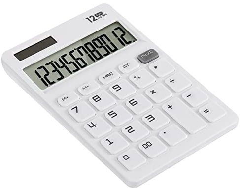 EooCoo Tischrechner mit großen Tasten, 12-stellige Standard-LCD-Anzeige, solar- und batteriebetrieben für Büro, Schule, Heim und Beruf -Weiß