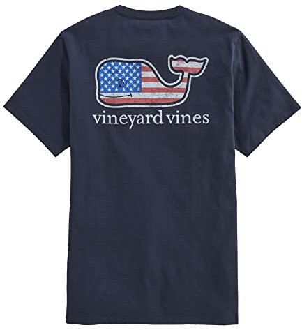 vineyard vines Men's Flag Whale Short Sleeve Pocket Tee, Vineyard Navy, Large