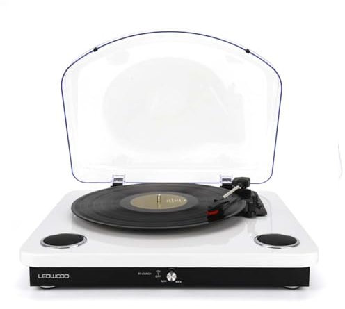 Ledwood Platine vinyles ROUND300 Blanche - 33-45-78 Tours, Encodage sur USB, avec Haut-parleurs stéréo 2x5W, Bluetooth
