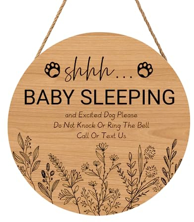 Baby Sleeping Haustürschild, Do Not Knock Or Ring The Bell, Rustikaler Holzkranz Wandbehang Dekoration Babyzimmer, Kinderzimmer (30,5 x 30,5 cm)