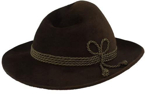 Breiter Herren Velour TrachtenHut FilzHut Herrenhut Werdenfelser – Hut Handgemacht 100% Haarfilz mit Kordel-Garnitur & Echtleder Schweißband - Krempe 7,5 cm Olive 57